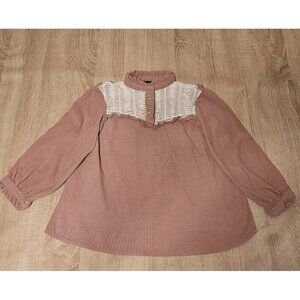 Size Xs Zara Basic Dusty Pink Corduroy Crochet Ruffled Top Blouse Shirt